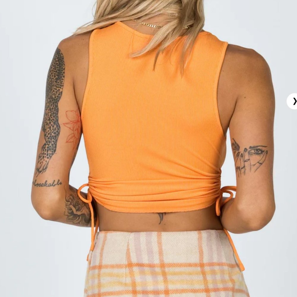 Women’s Orange Ribbed Drawstring Crop Tank Top - Picture 10 of 10
